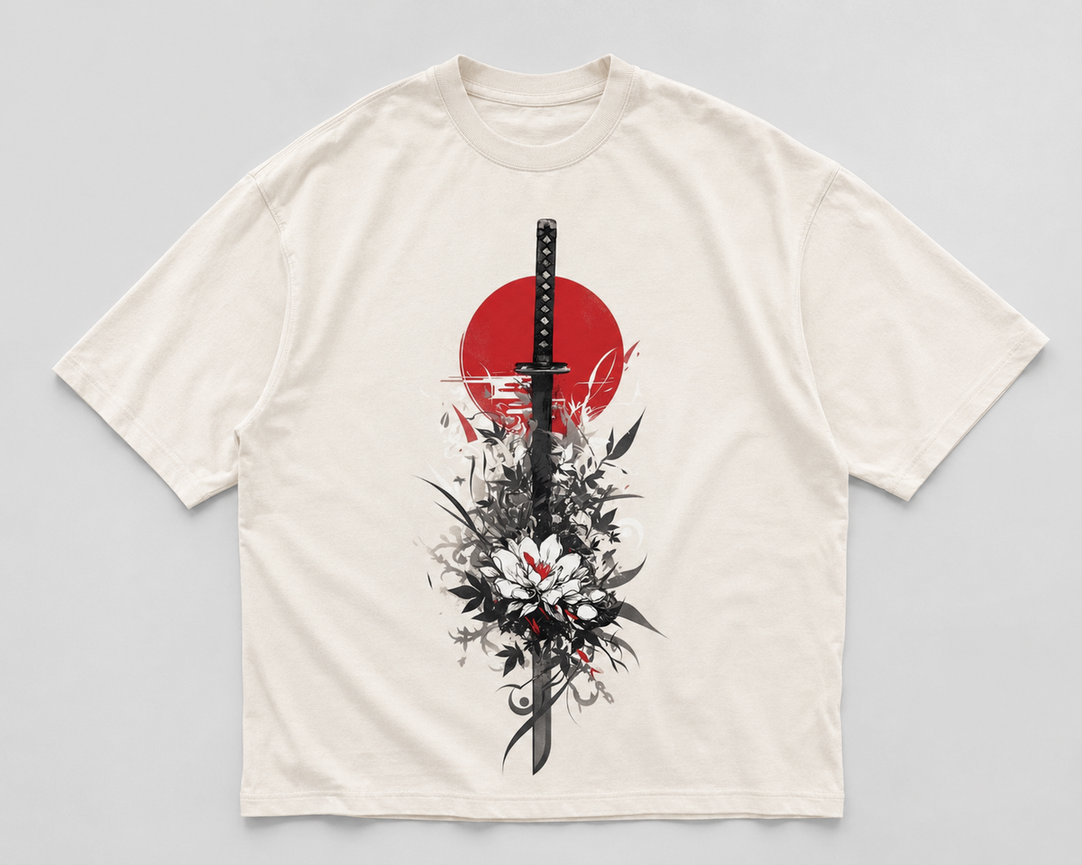 Crimson Katana off-white T-shirt framifrån