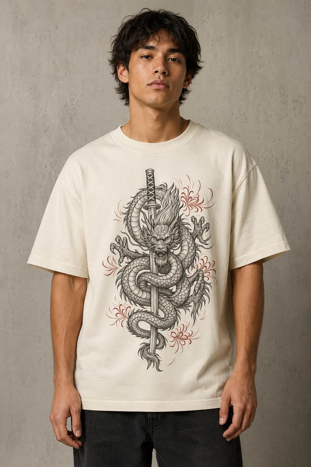 Drakens Klinga cremefärgad T-shirt på modell