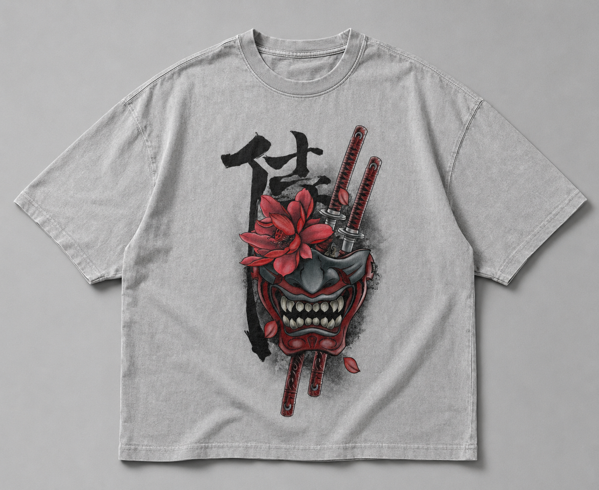 Oni Blossom grå T-shirt framifrån