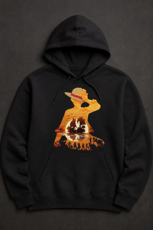 Sunset Pirate svart hoodie framifrån
