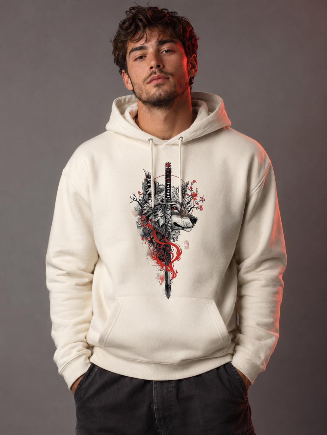 Wolfblade off-white hoodie på modell