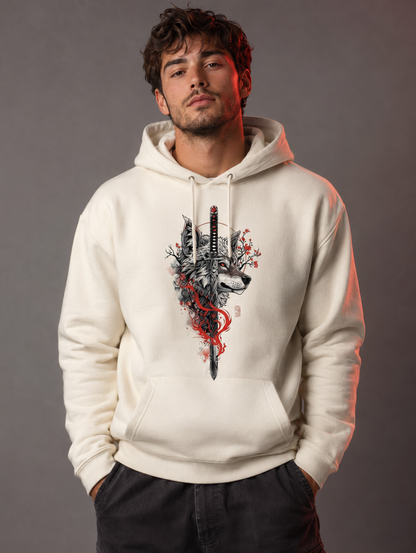 Wolfblade off-white hoodie på modell