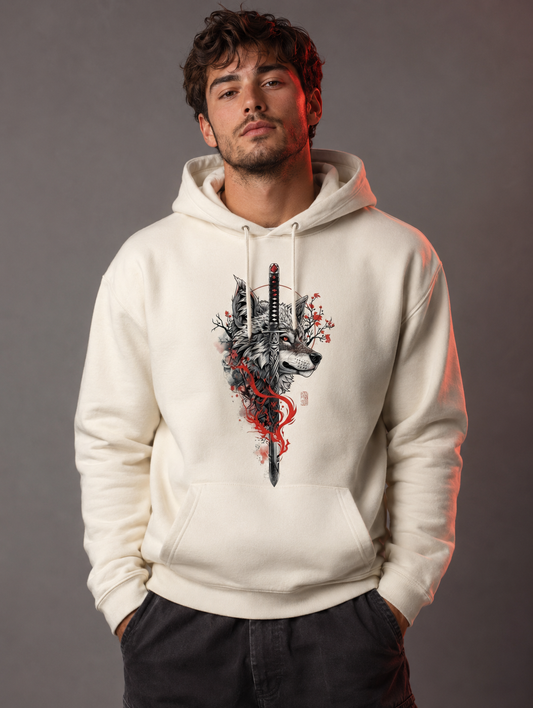 Wolfblade off-white hoodie på modell